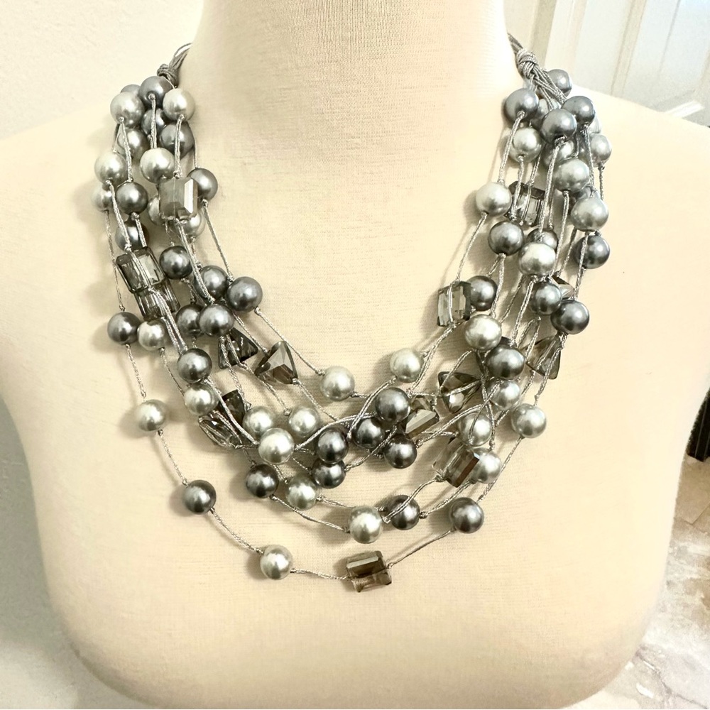 Grey/silver multi strand pearl necklace NWT
